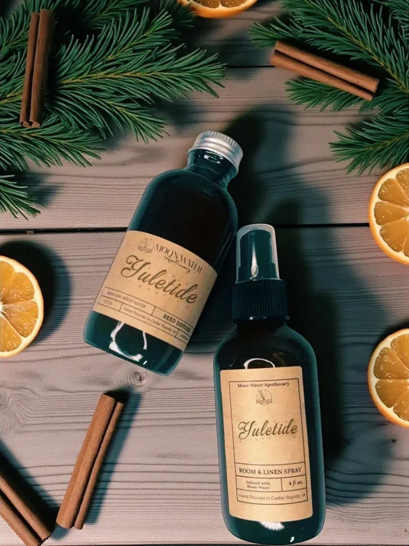 *YULETIDE* - REED DIFFUSER & ROOM SPRAY -- Patchouli, Clove, Vanilla, Orange -- Moon Water Apothecary - The Hippie Nest Boutique
