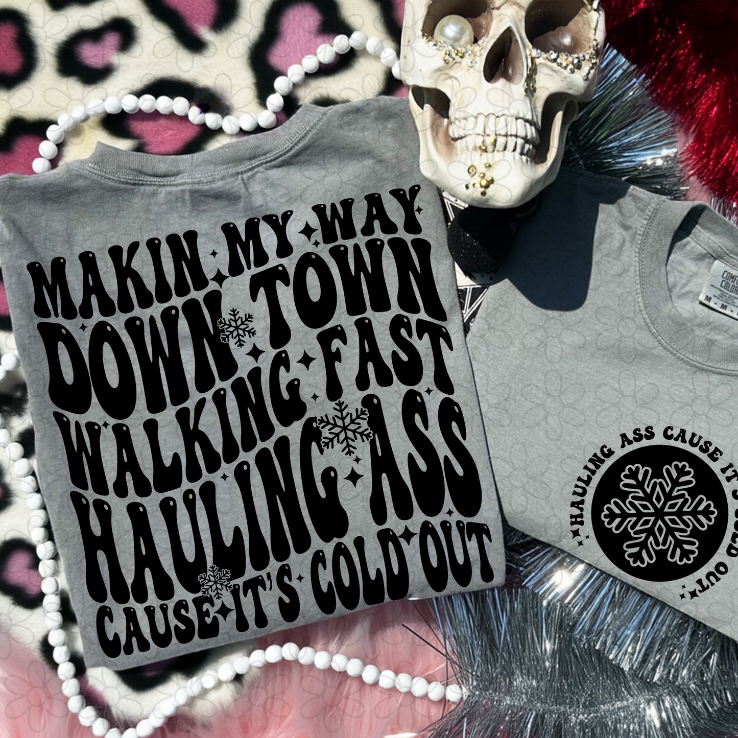 Making my way down town walking fast hauling ass cause it's cold out Tee